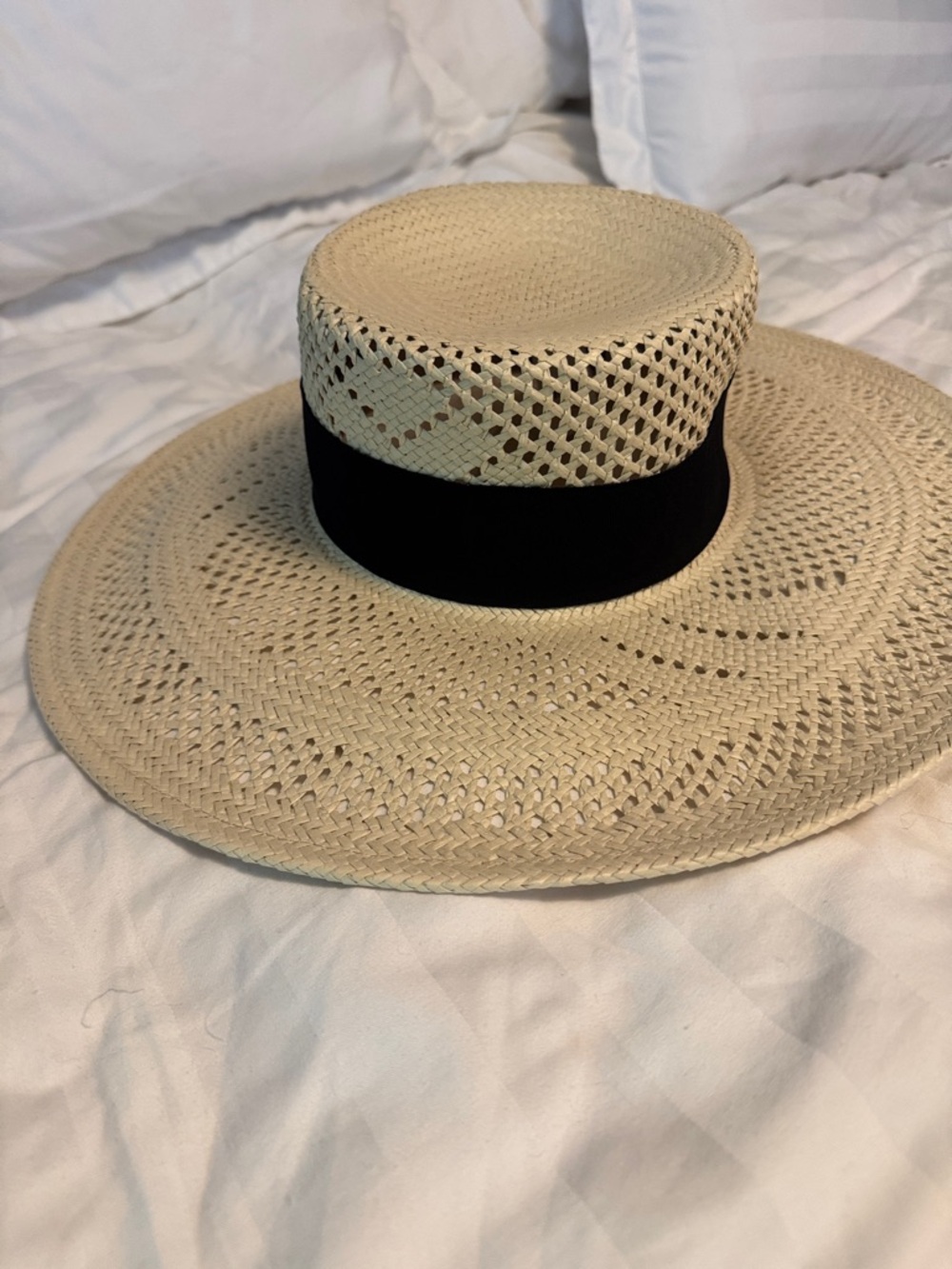 J.Crew Wide-brim boater hat with ribbon CI085 - Picture 2 of 9